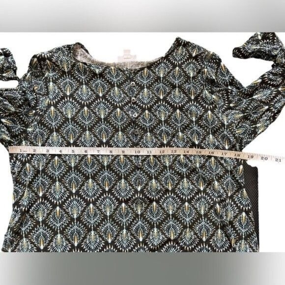 J. Jill Womens Shirt Medium Floral Boho Blouse Tunic Blue Green - Picture 6 of 6